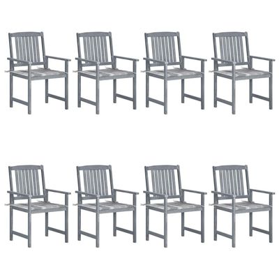 Nqyjm 8-Piece Garden Chair Set with Cushions, Solid Acacia Wood, Gray