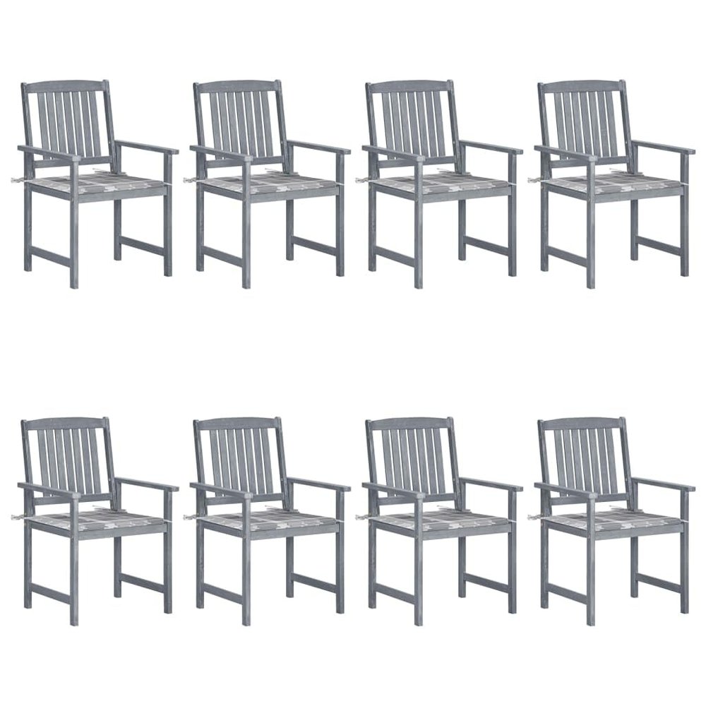 Nqyjm 8-Piece Garden Chair Set with Cushions, Solid Acacia Wood, Gray