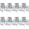 Nqyjm 8-Piece Garden Chair Set with Cushions, Solid Acacia Wood, Gray view 3