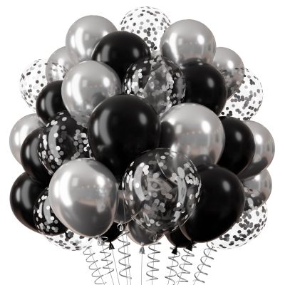 QIFU Black and Silver Balloons, 36-Piece Silver Birthday Balloon Set