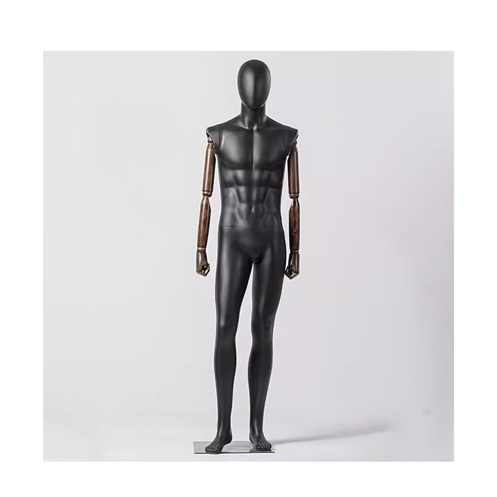 Male Display Mannequin, Matte Black Torso Form with Base