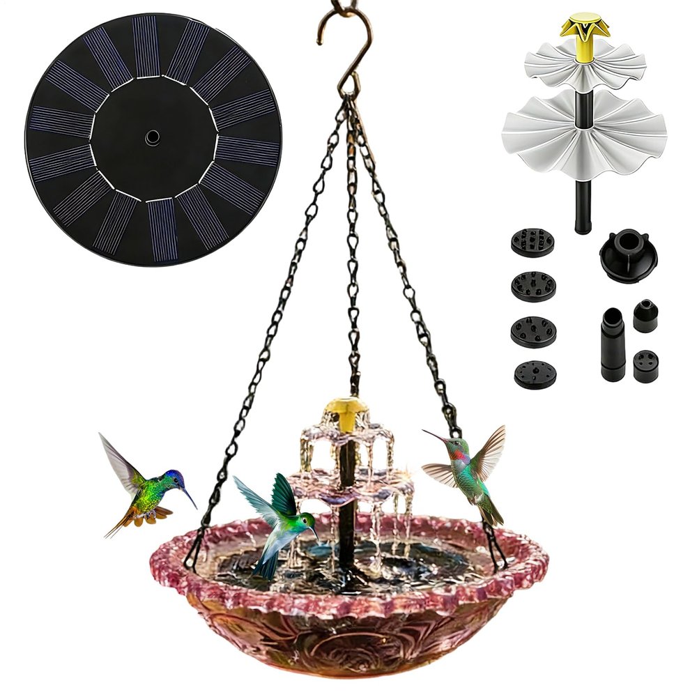 Solar Bird Bath with Cascade Design, Weather-Resistant, Decorative