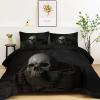 155 x 220 cm Duvet with Integrated Cover, Black Gothic Horror Skull, 4-Season, Washable, with 2 Pillowcases view 1