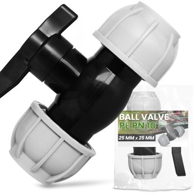 Instalguru PE Pipe Ball Valve, 25 mm, PN10, Compression Fitting