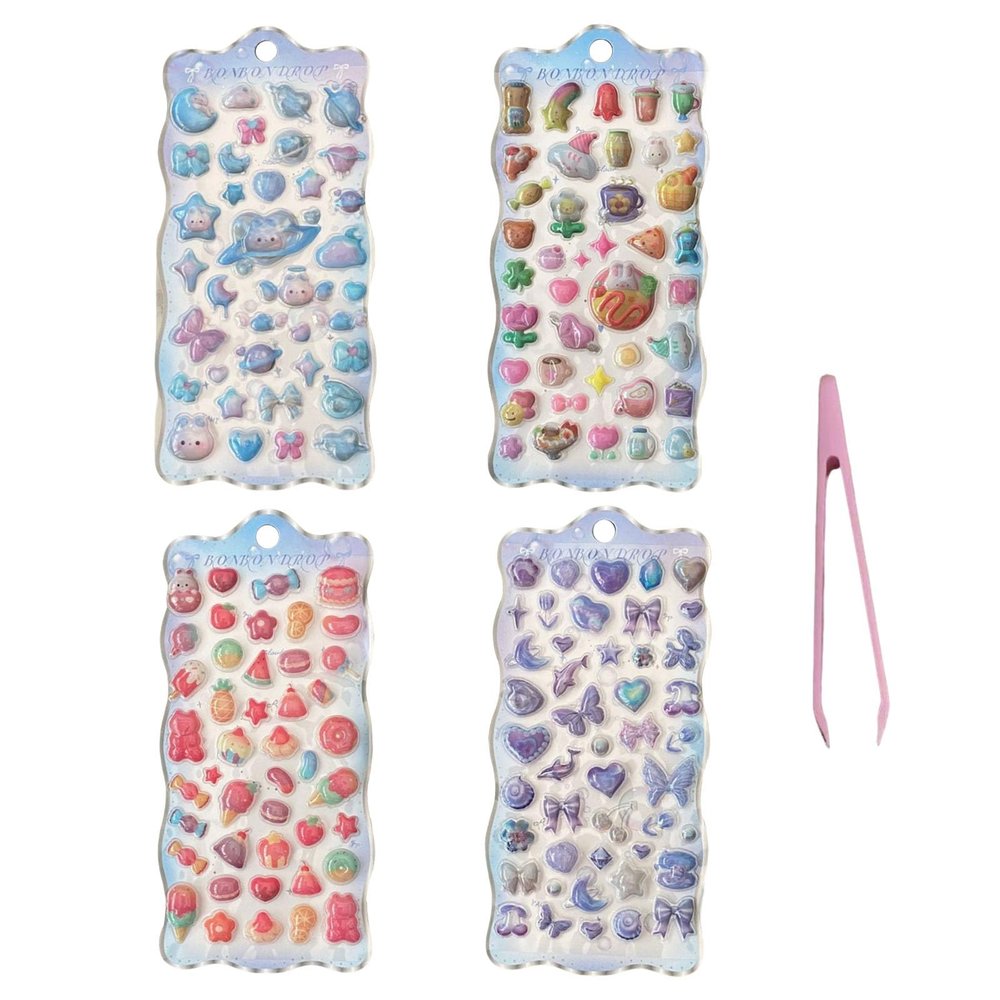 4 Sheets 3D Puffy Stickers Cute Animals & Sweets