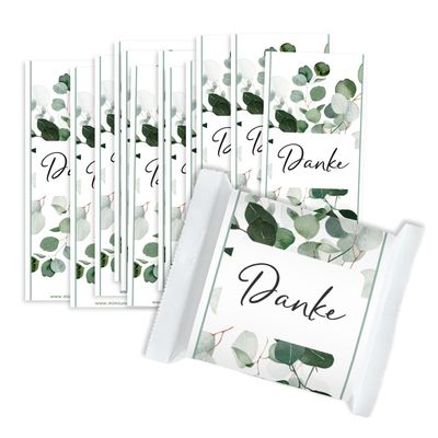 Mimi and Anton BANDEROLE for Chocolate THANK YOU for Thinking of Me | 12 Stickers | Guest Gift Eucalyptus