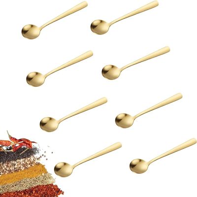 Akfldms Tiny 7.4 cm Mini Stainless Steel Spoons - Set of 8 for Spices, Jars, Seasonings, Coffee, Ice Cream, Small Desserts