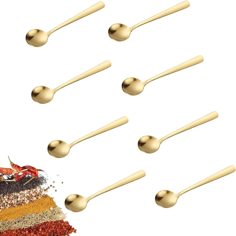 Akfldms Tiny 7.4 cm Mini Stainless Steel Spoons - Set of 8 for Spices, Jars, Seasonings, Coffee, Ice Cream, Small Desserts