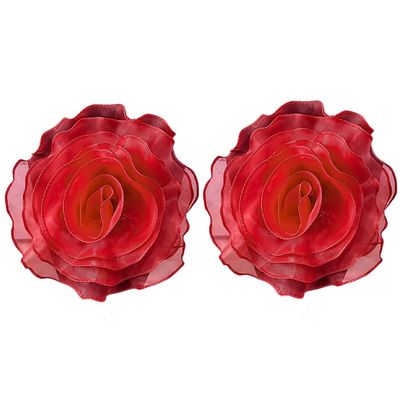 Red Layered 3D Lace Flower Brooch