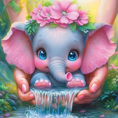 MAXBYE Pink Baby Elephant Diamond Painting