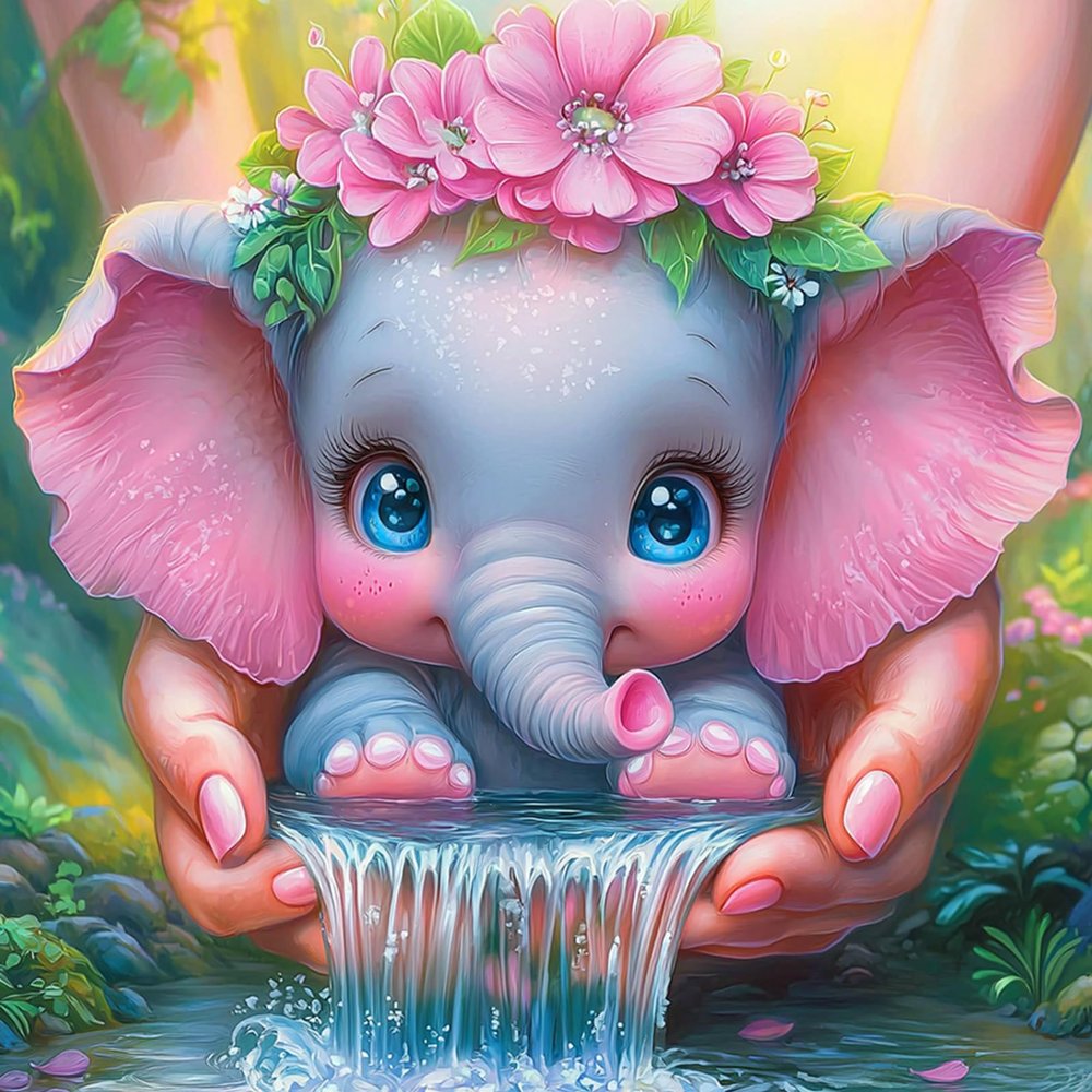 MAXBYE Pink Baby Elephant Diamond Painting