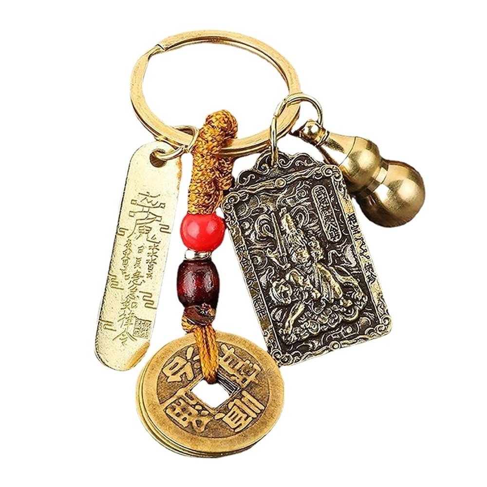 AUNANGLJSCS Metal Keychain, 1 Piece, Chinese-Style Zodiac Brass Gourd with Five Emperor Coins, Feng Shui Pendant, Dragon