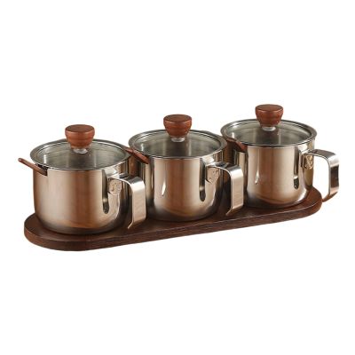 Shurhome Modern 304 Stainless Steel Spice Jars with Wooden Tray