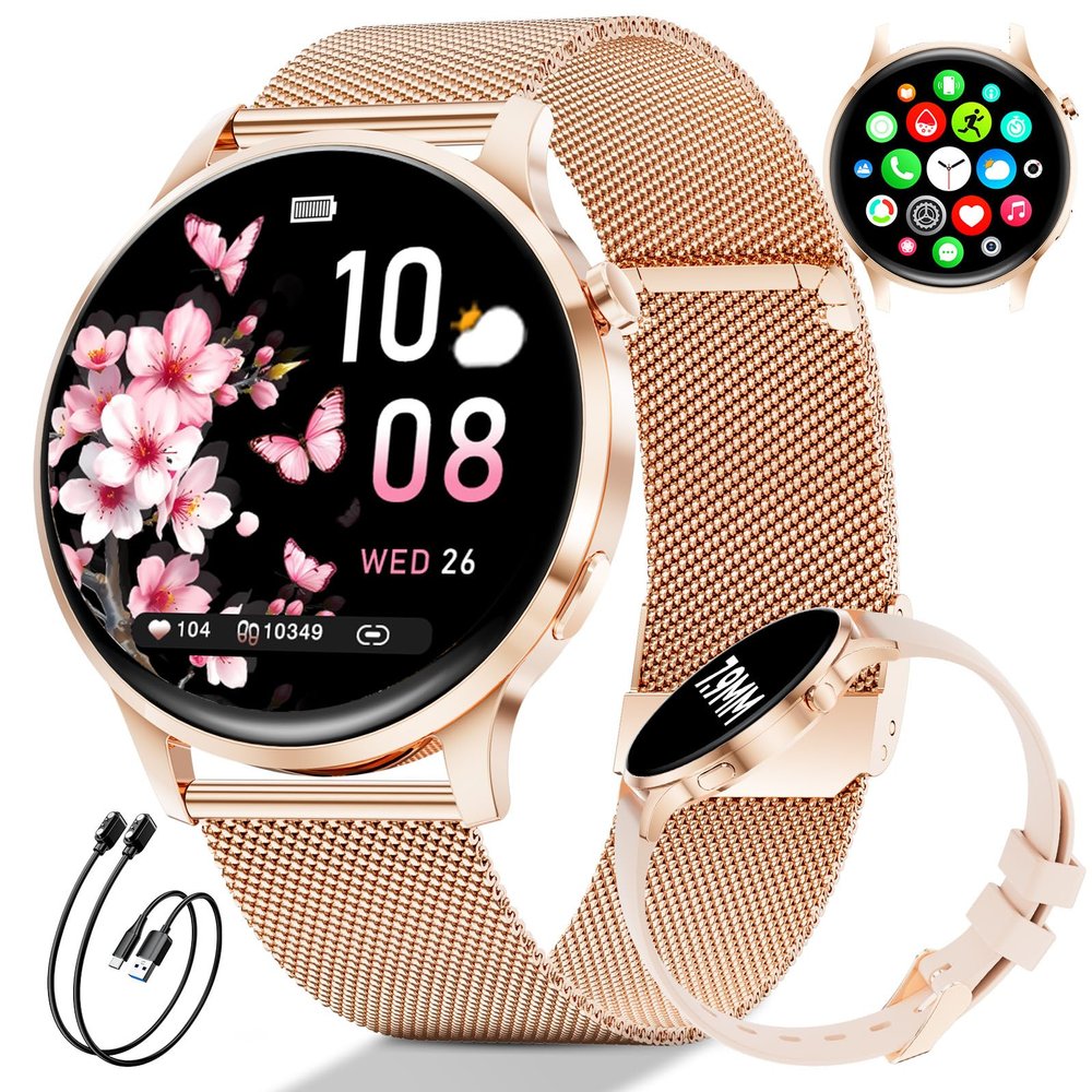 LIGE FV23 Smartwatch for Women, 1.32" AMOLED Display, 2 Bands and 2 Charging Cables