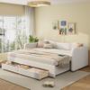 Xwiny Upholstered Sofa Bed 90 x 200 cm with USB Port, Pull-Out Trundle and Drawers, Beige Velvet (Mattress Not Included) view 1