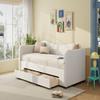 Xwiny Upholstered Sofa Bed 90 x 200 cm with USB Port, Pull-Out Trundle and Drawers, Beige Velvet (Mattress Not Included) view 3
