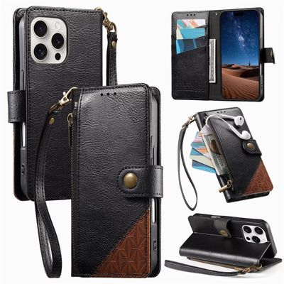 xinyunew Phone Case for Honor 400 Lite, Zippered Premium PU Leather Wallet Case with Magnetic Closure, Card Slots, Stand, and Strap - Black