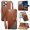 xinyunew Phone Case for Xiaomi Poco F6 Pro, Premium PU Leather Wallet Case with Strap - Brown view 1