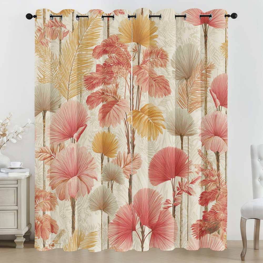 Boho Botanical Tropical Flower Blackout Curtains, 2-Piece Set, 215 x 110 cm