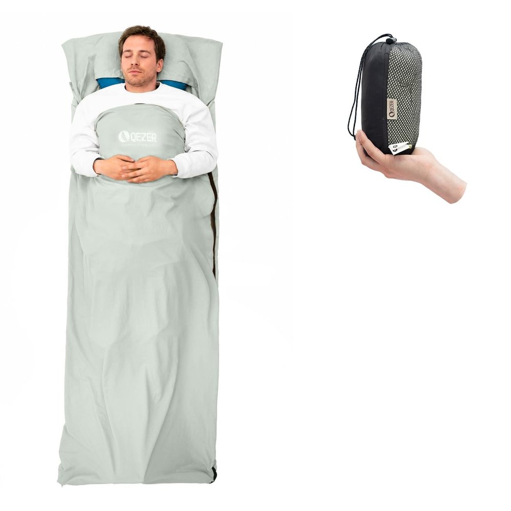 QEZER Sleeping Bag Liner, Silky Soft Summer Liner with Two-Way Zipper