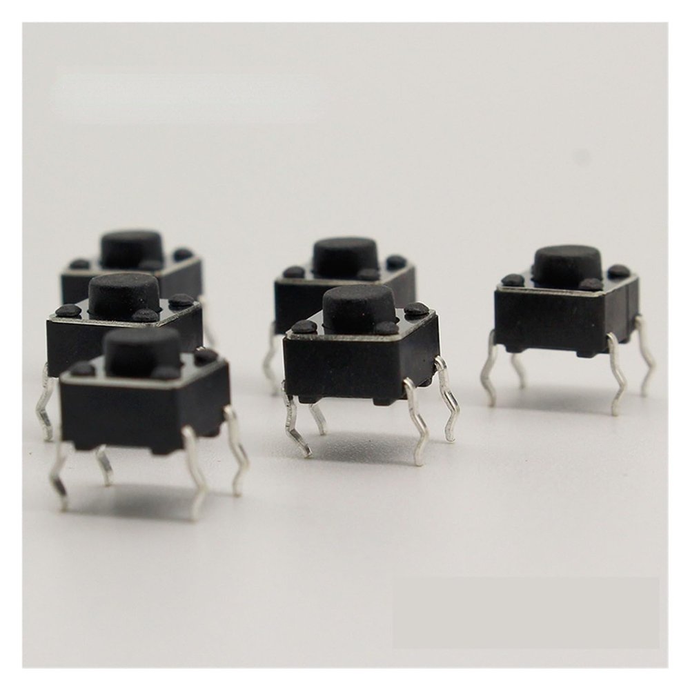 SMGLRUEAT 50-Piece Lot 6x6x5 mm 4-Pin G90 Tactile Tact Push Button Switch, Direct Self-Reset, DIP Top, Copper