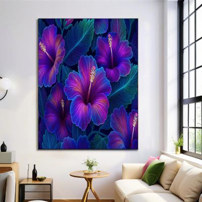 GDJSMIN Neon Hibiscus Canvas Wall Art for Bedroom, Bathroom, or Living Room