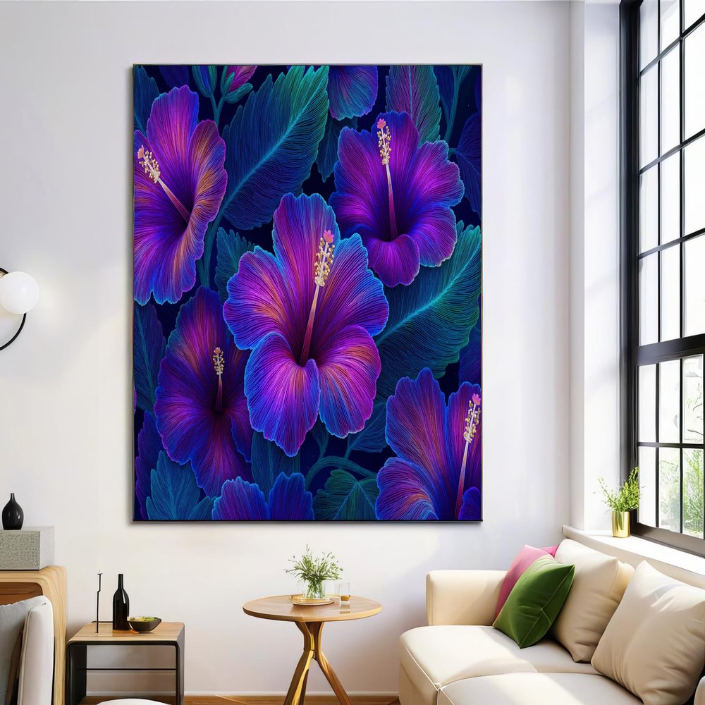 GDJSMIN Neon Hibiscus Canvas Wall Art for Bedroom, Bathroom, or Living Room