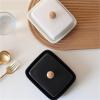 GJHGNFRDK Ceramic Butter Dish with Lid for Cheese Storage, White and Black (White) view 2