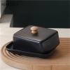 GJHGNFRDK Ceramic Butter Dish with Lid for Cheese Storage, White and Black (White) view 4