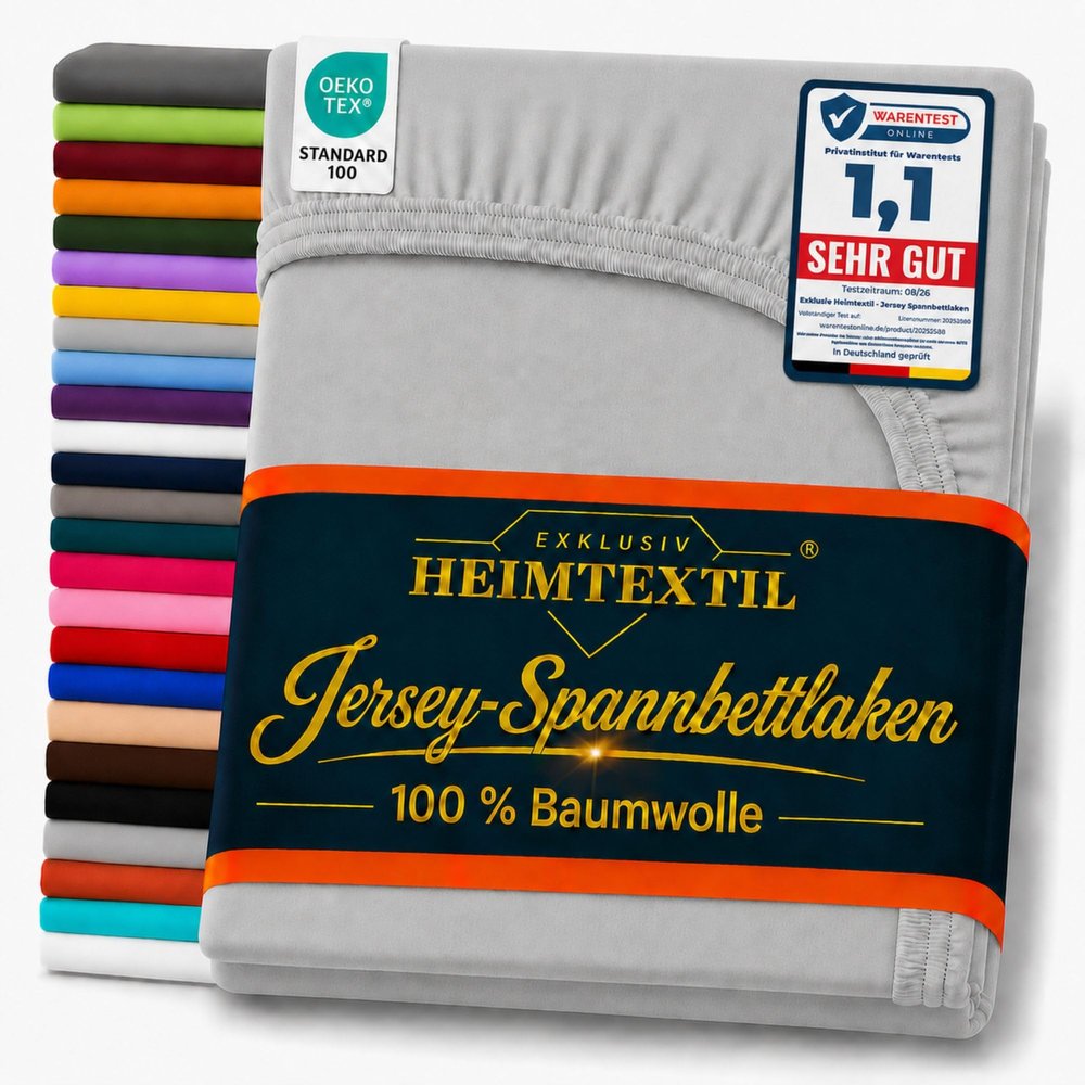 EXKLUSIV HEIMTEXTIL Premium Jersey Fitted Sheet 180 x 200 cm, Gray, 100% Cotton, OEKO-TEX Certified