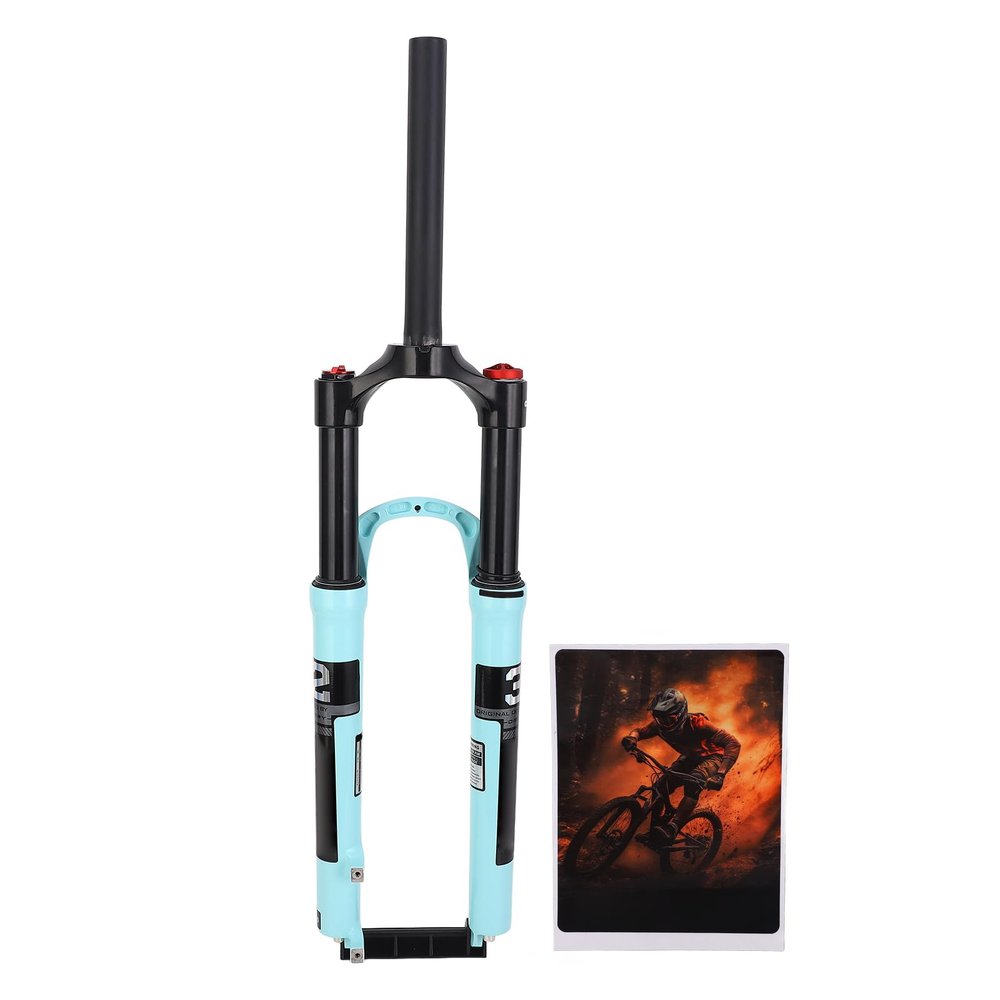 27.5-Inch Mountain Bike Air Suspension Fork with Shock Absorber, Lockout, Magnesium Alloy, Cyan