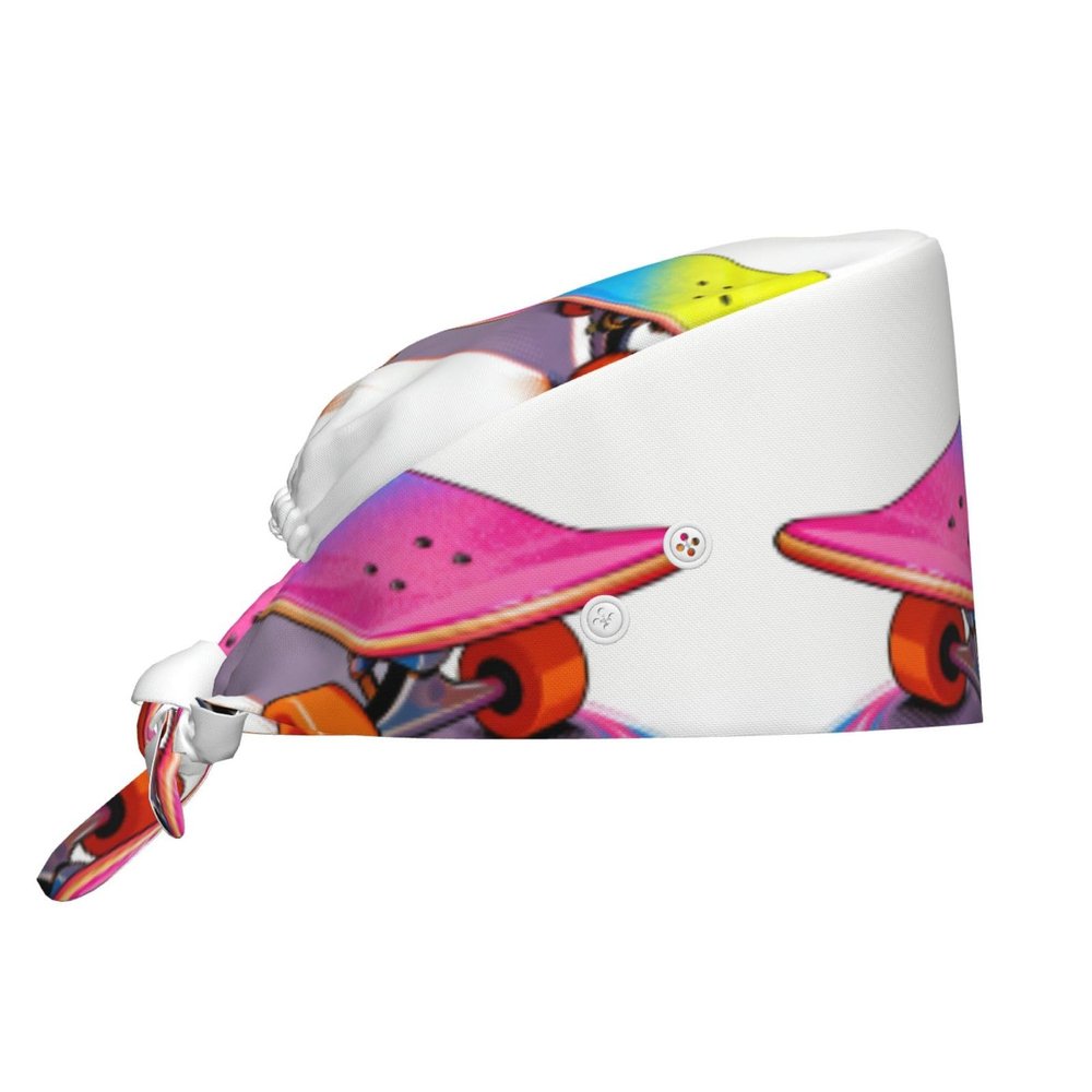 CNTDBU Colorful Skateboard Work Cap with Buttons, Soft Chef Hat, Adjustable Mask Holder, Black