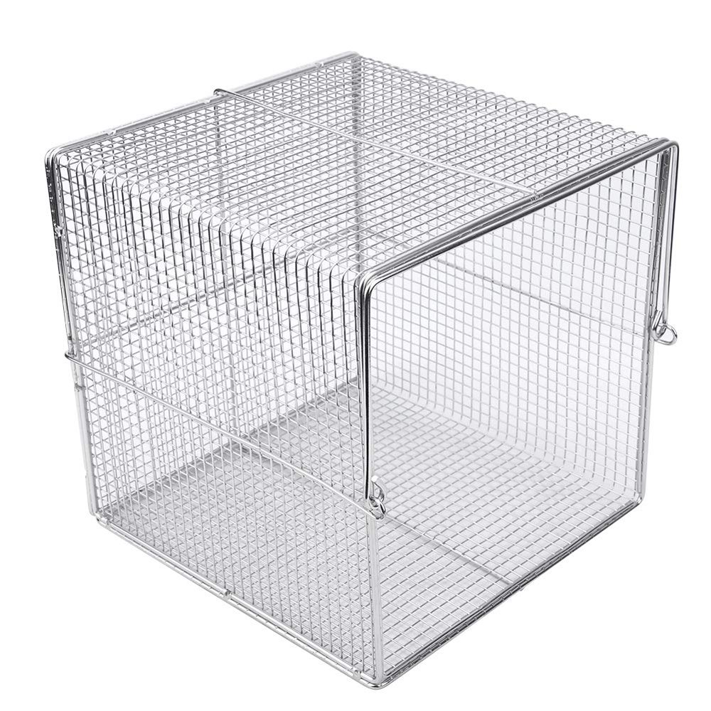 Eminchu Stainless Steel Instrument Basket with Handle, High-Temperature Resistant, Burr-Free Design, for Automatic Washing (200 x 200 x 200 mm Square)