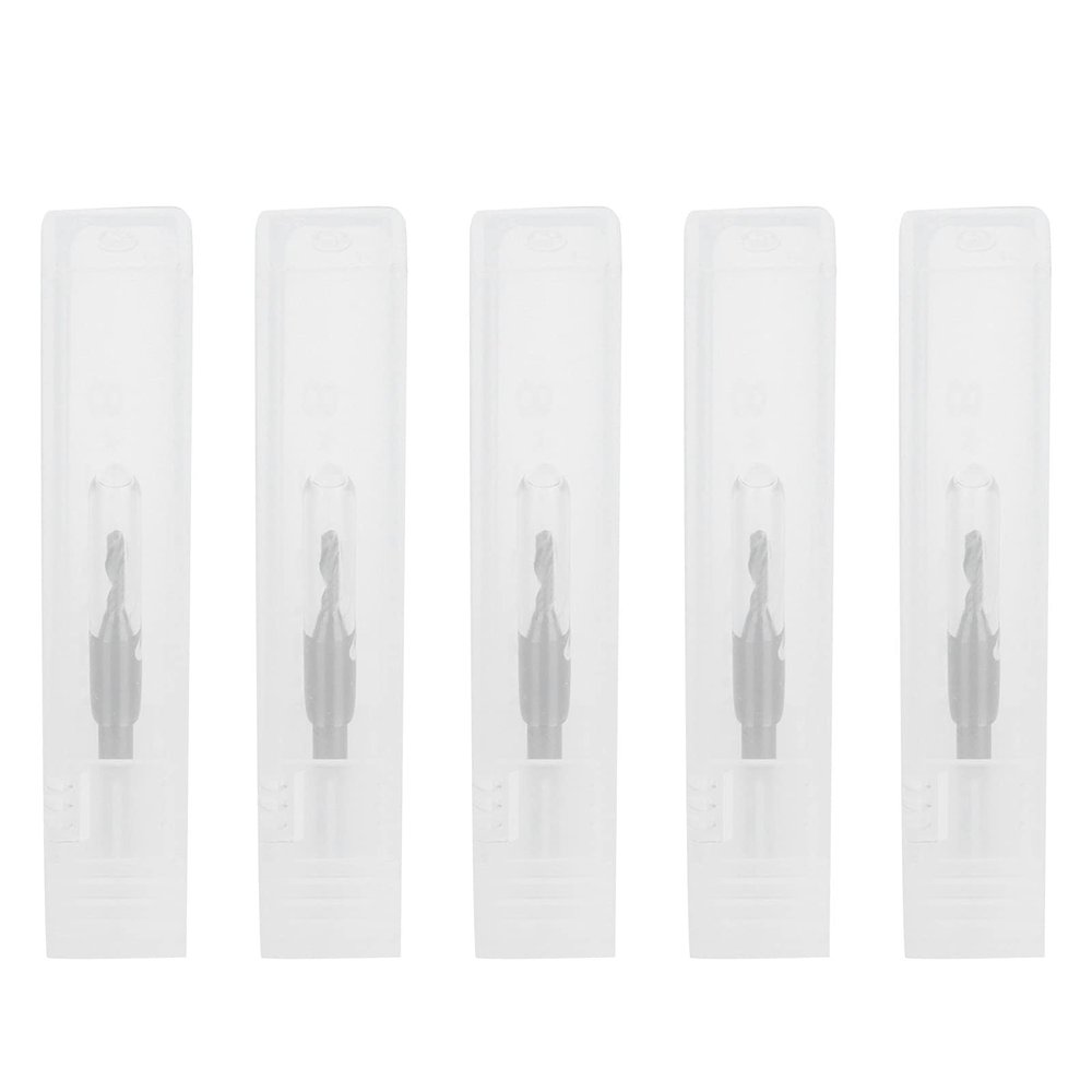 5-Piece 3.175 x 2 x 8 mm Spiral Cutter Set, Single-Flute Carbide End Mills with Mirror-Polished Cutting Edge for Wood and Plastic Engraving