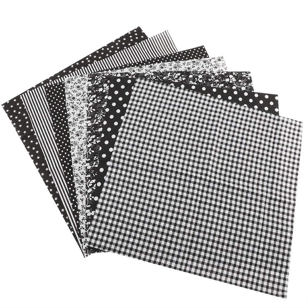 Phefop 7-Piece Fabric Patchwork Squares, 50 x 50 cm, Floral Pattern, Pre-Cut Quilt Fabric, Black Series