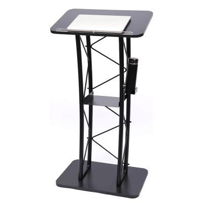 Lectern, Curved Metal Podium with Cup Holder, 120 cm High, for Office and Church
