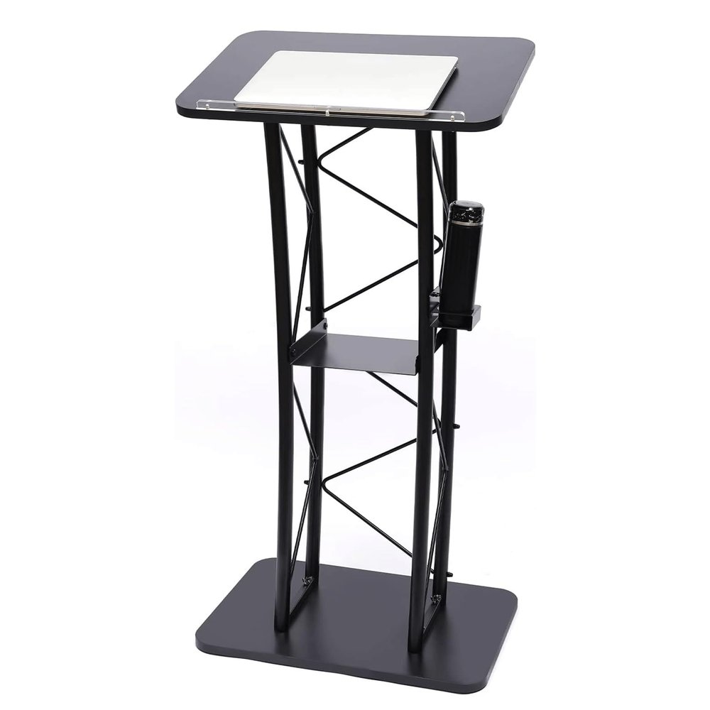 Lectern, Curved Metal Podium with Cup Holder, 120 cm High, for Office and Church