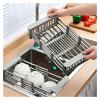 1-Piece Expandable Stainless Steel Sink Drain Basket, Foldable Dish-Drying Rack with Drainage Filter Grid, Gray-L view 2