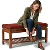 QOEUIUJ 2-Inch Linen Bench Cushion, Custom Size, Non-Slip with Ties and Zipper, Burgundy, 200 x 55 cm view 1