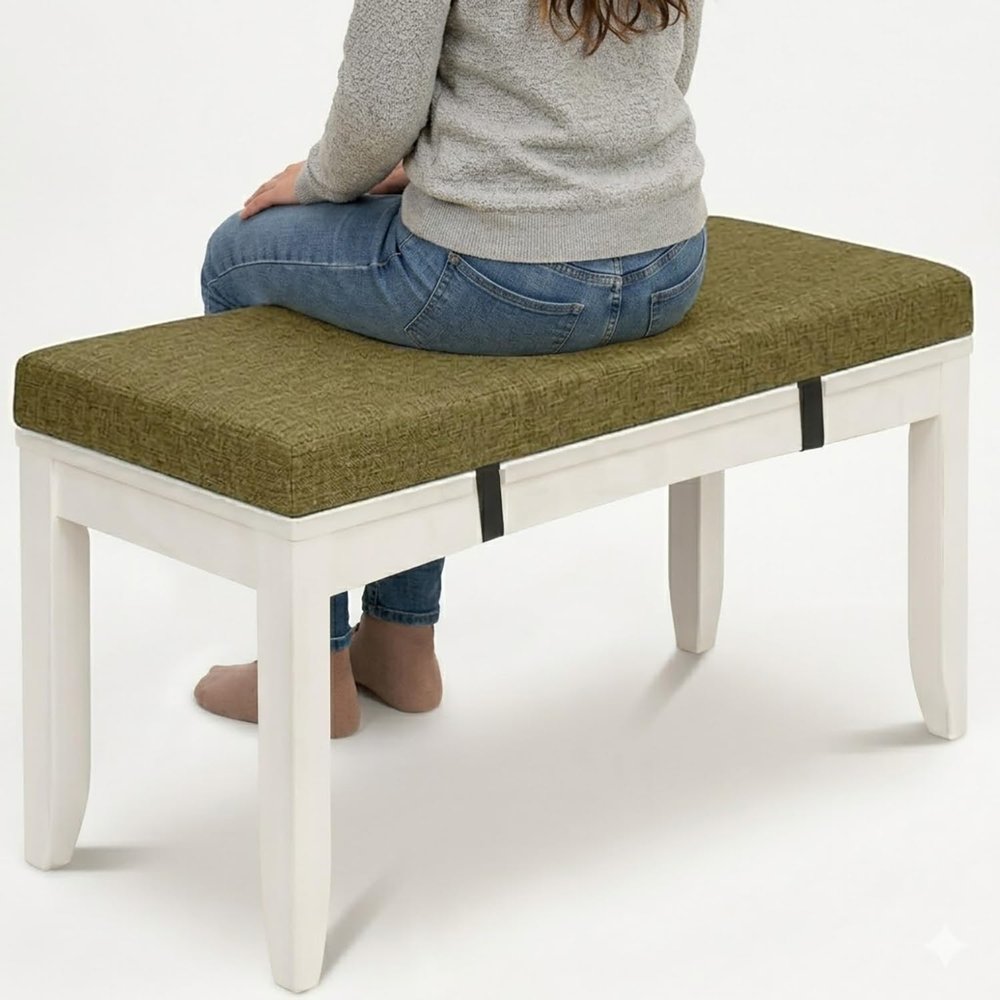 Custom Bench Cushion, 5 cm Thick Linen Seat Pad, Non-Slip, Removable Cover, Reddish Brown, 95 x 40 cm