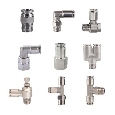 Pneumatic Air Hose Fittings, 304 Stainless Steel Push-to-Connect Fitting, PC Series, 4–12 mm, 1/8–1/2 BSPT (12-04, 12 mm–1/2, PL)