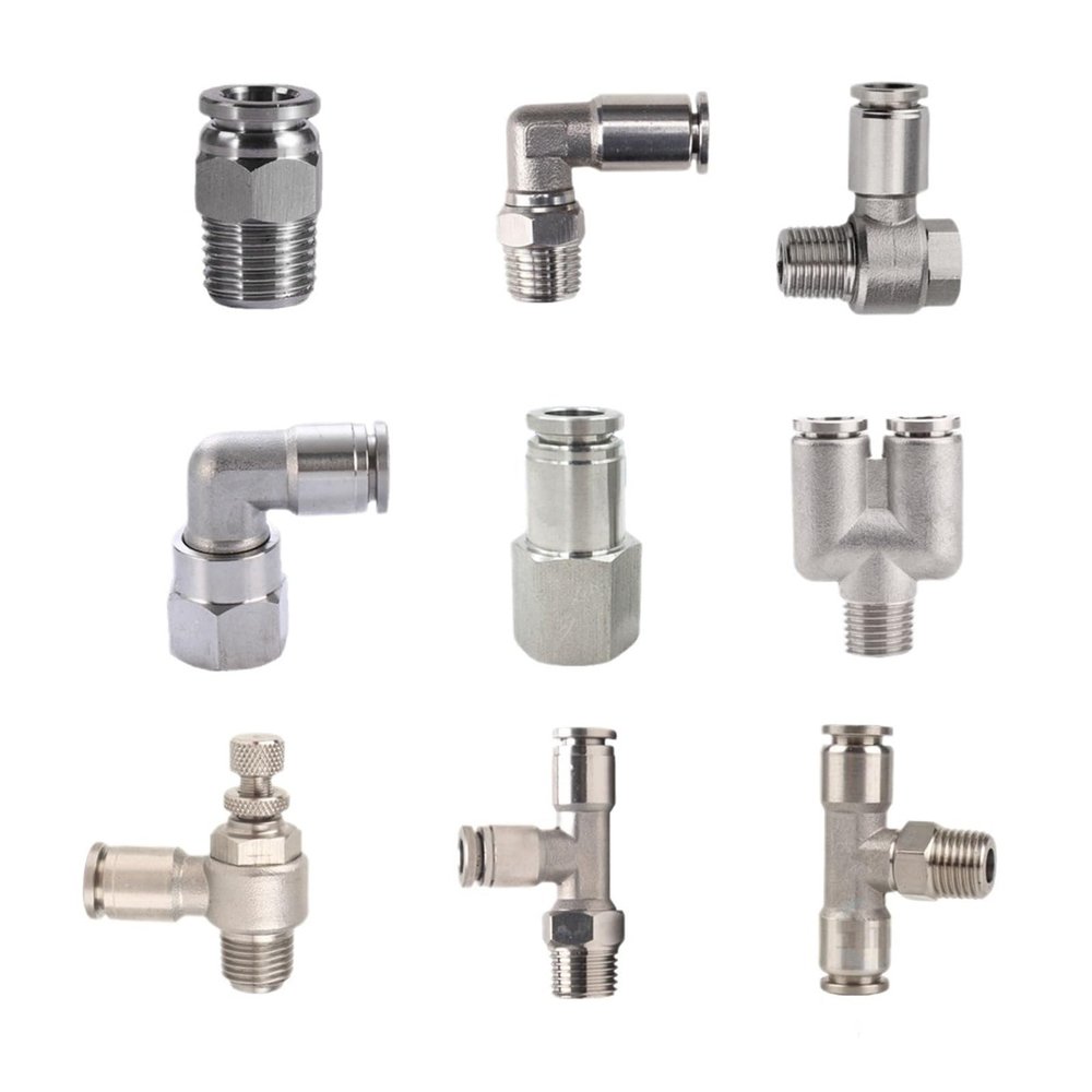 Pneumatic Air Hose Fittings, 304 Stainless Steel Push-to-Connect Fitting, PC Series, 4–12 mm, 1/8–1/2 BSPT (12-04, 12 mm–1/2, PL)
