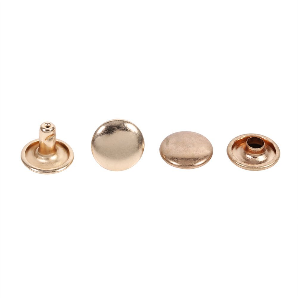 Zerodis 100 Sets Metal Double Cap Rivets 8 X 10 Mm for Leather Craft, Accessories, Decoration, Bronze (GOLD)