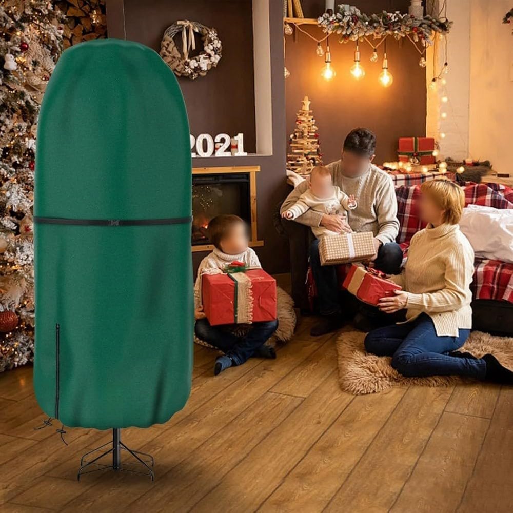 Upright Christmas Tree Storage Bag, 210D Coated Silver Oxford Fabric, Dark Green