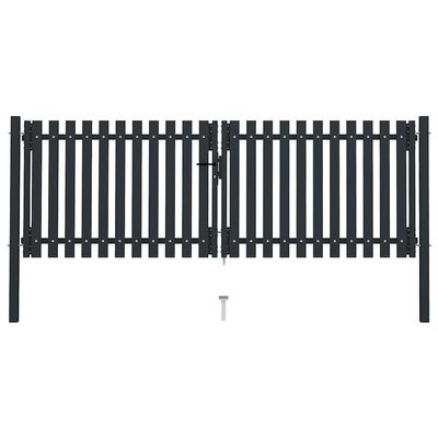 Double Swing Steel Garden Gate 300 x 125 cm, Anthracite, with Lock and Handle