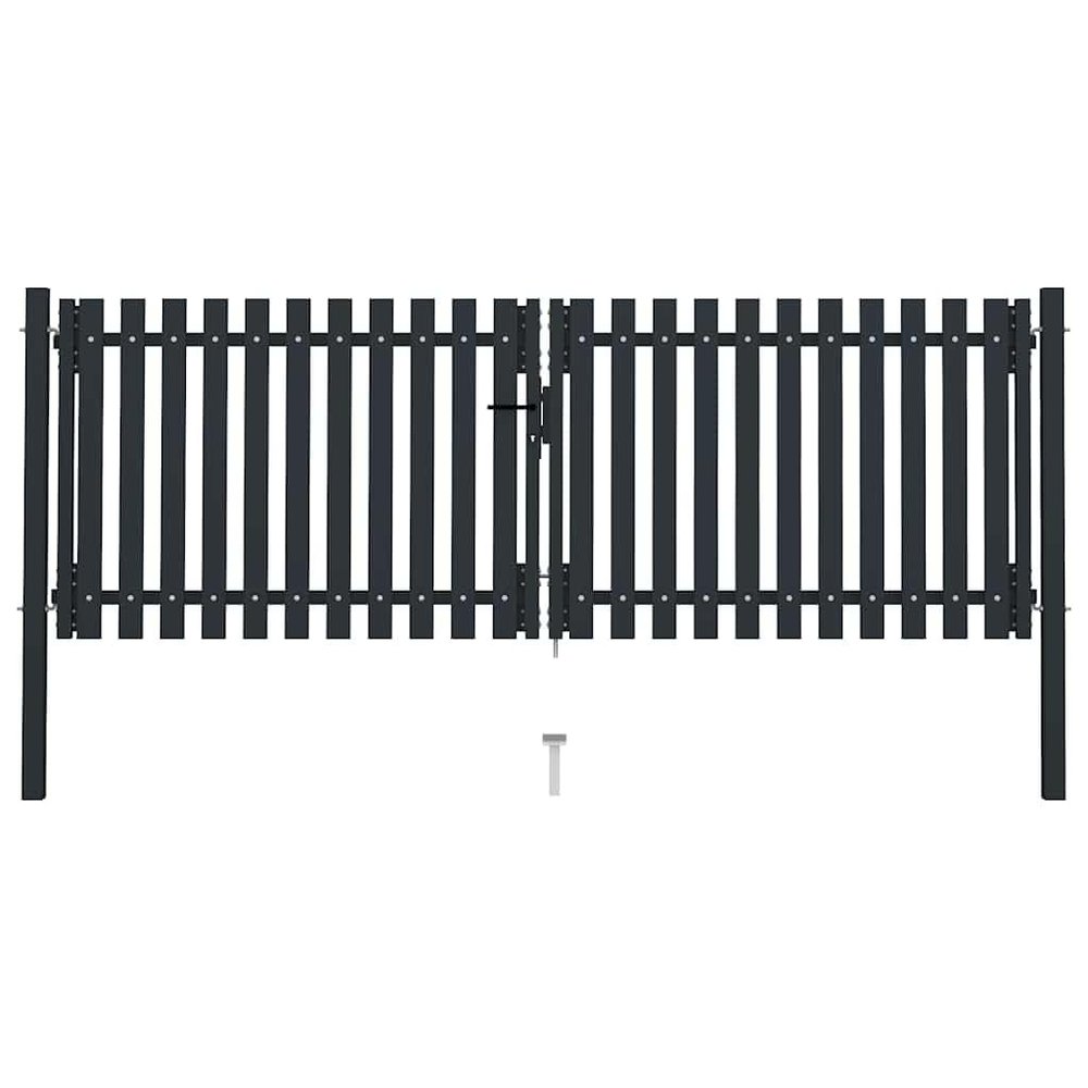Double Swing Steel Garden Gate 300 x 125 cm, Anthracite, with Lock and Handle