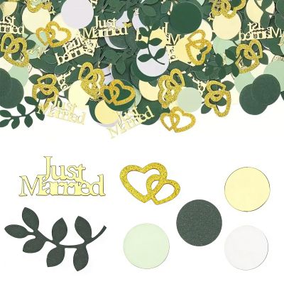 Vyqrx Just Married Confetti Green Gold, 100 Pieces