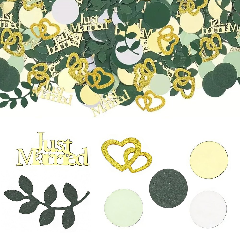 Vyqrx Just Married Confetti Green Gold, 100 Pieces