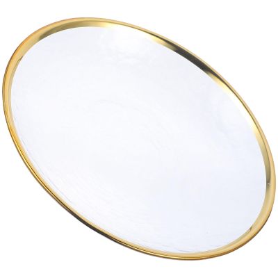 MOBUTOFU Flat Glass Plate with Gold Rim for Salads and Steak, White