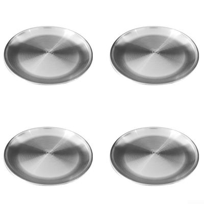 4-Piece Round 304 Stainless Steel Plates, Silver